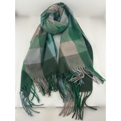 Plaid Shawl Wrap Forest Green Taupe