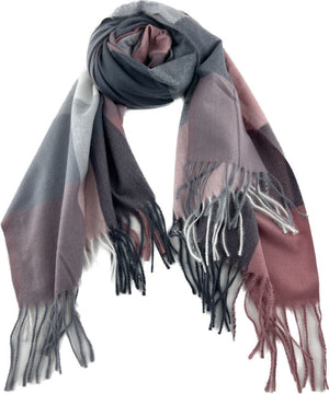 Plaid Shawl Wrap Grey & Pink