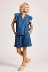 Melenia Denim Frill Top / Indigo