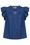 Melenia Denim Frill Top / Indigo