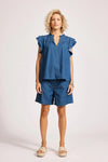 Melenia Denim Frill Top / Indigo
