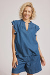 Melenia Denim Frill Top / Indigo