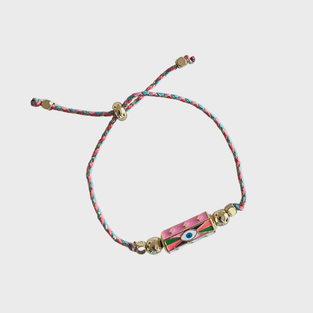 Evil Eye Cord Bracelet Pink