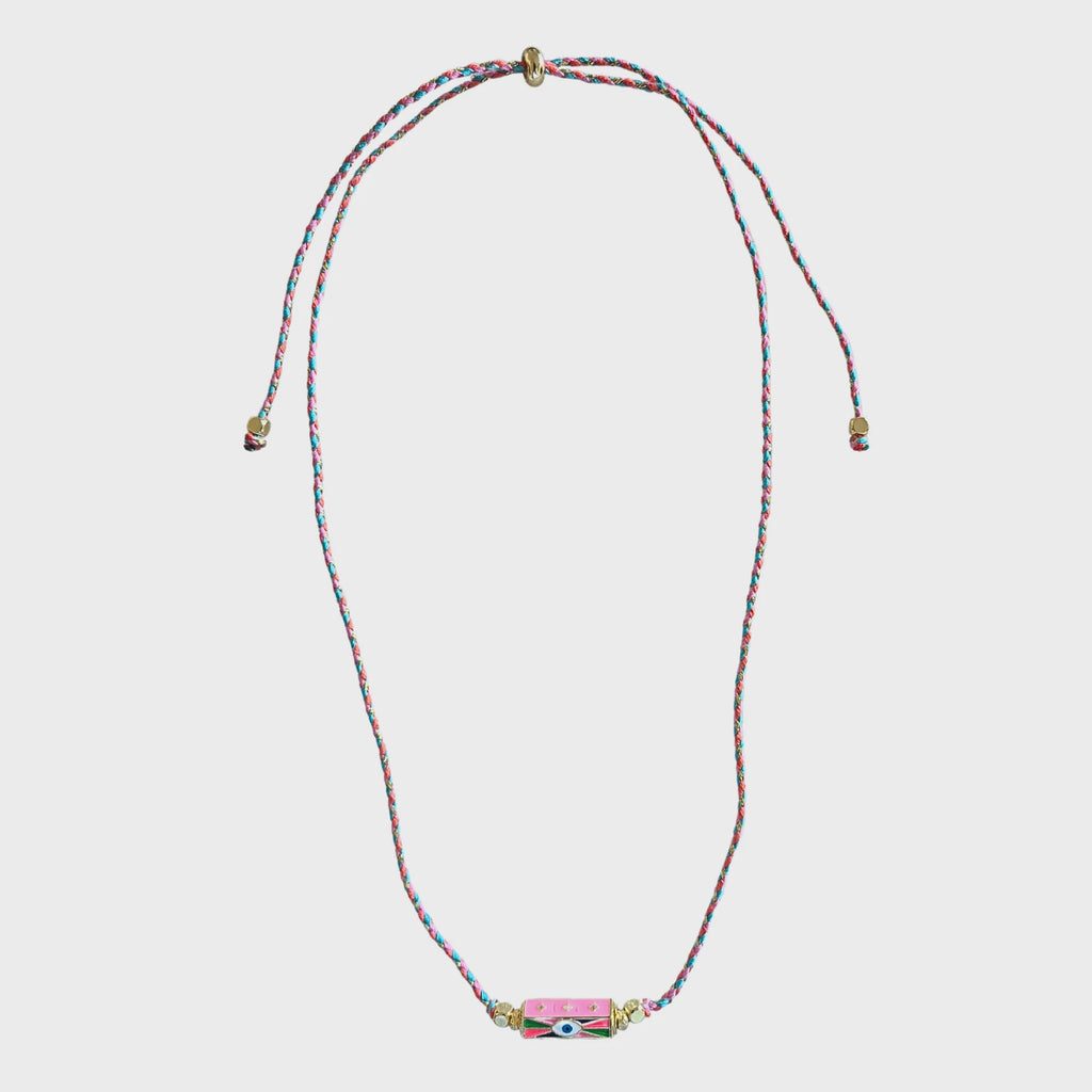 Evil Eye Cord Necklace Pink