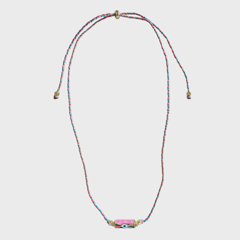 Evil Eye Cord Necklace Pink