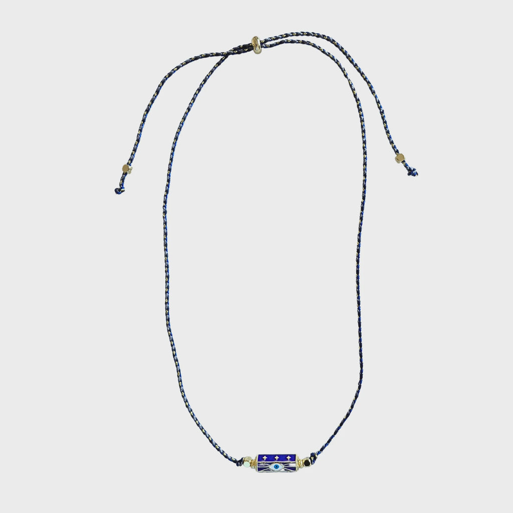 Evil Eye Cord Necklace Blue