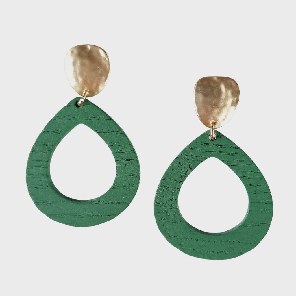 Stacey Teardrop Wood Earring Dark Green
