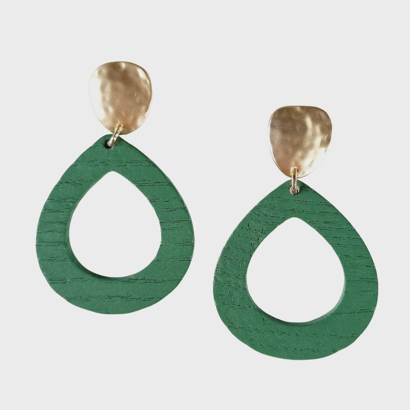 Stacey Teardrop Wood Earring Dark Green