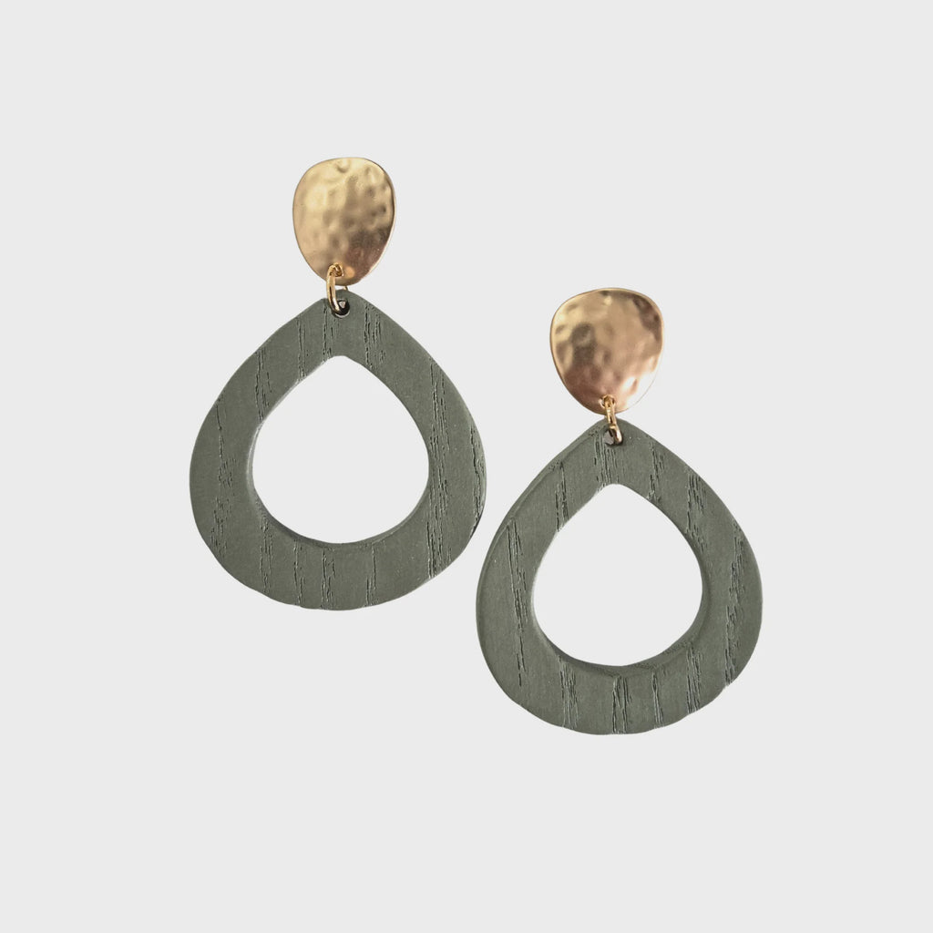Stacey Teardrop Wood Earring Sage