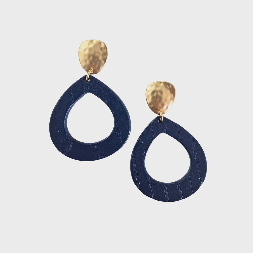 Stacey Teardrop Wood Earring Navy