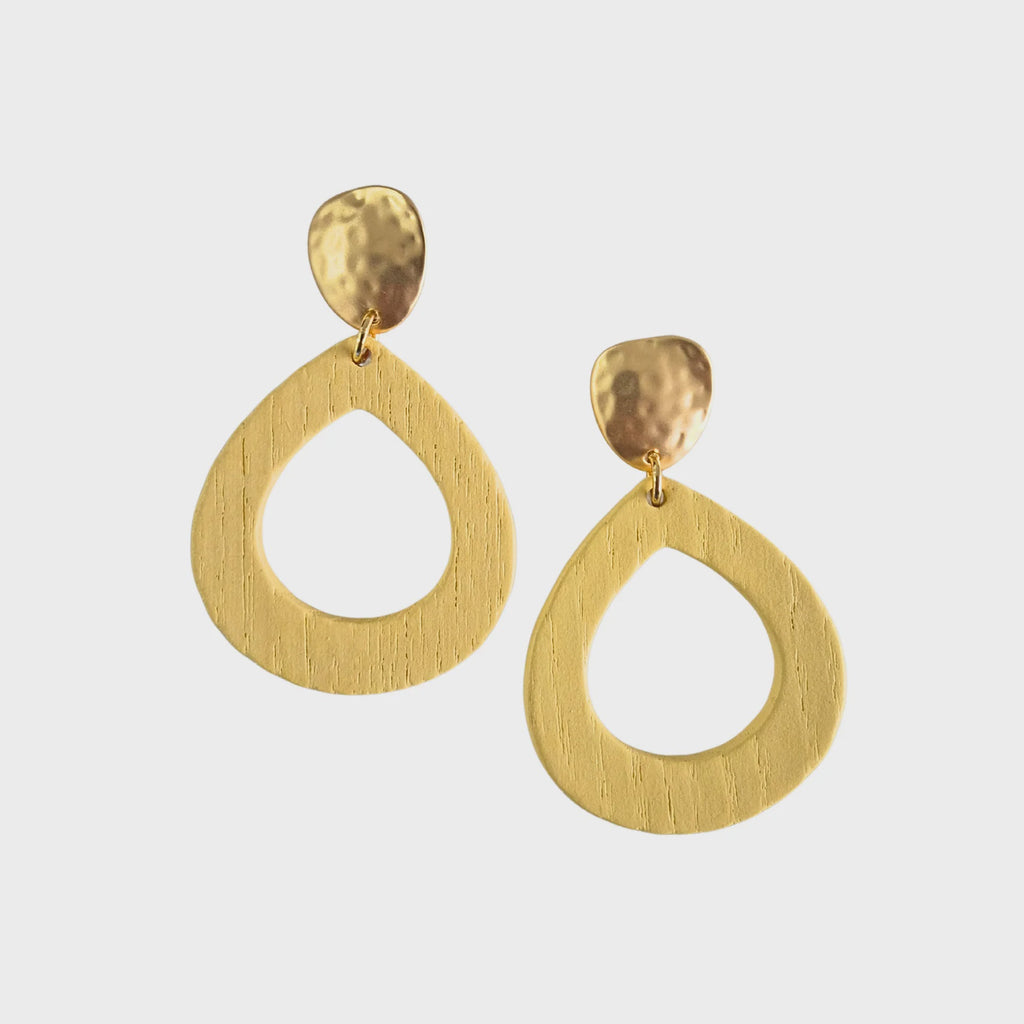 Stacey Teardrop Wood Earring Yellow