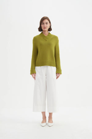 Crossover Collar Knit - Chartreuse