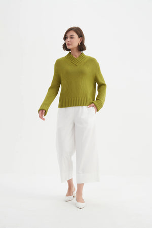Crossover Collar Knit - Chartreuse