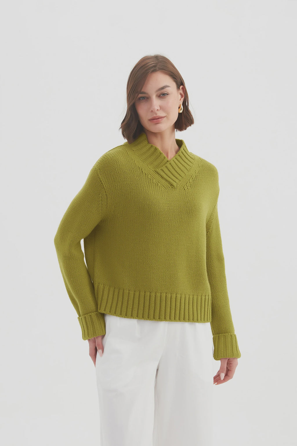 Crossover Collar Knit - Chartreuse