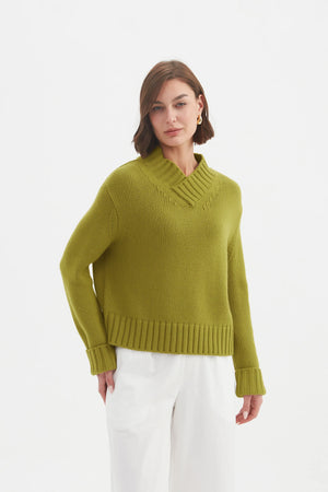 Crossover Collar Knit - Chartreuse