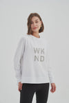 Embossed Metallic WKND Sweat-White/Silver