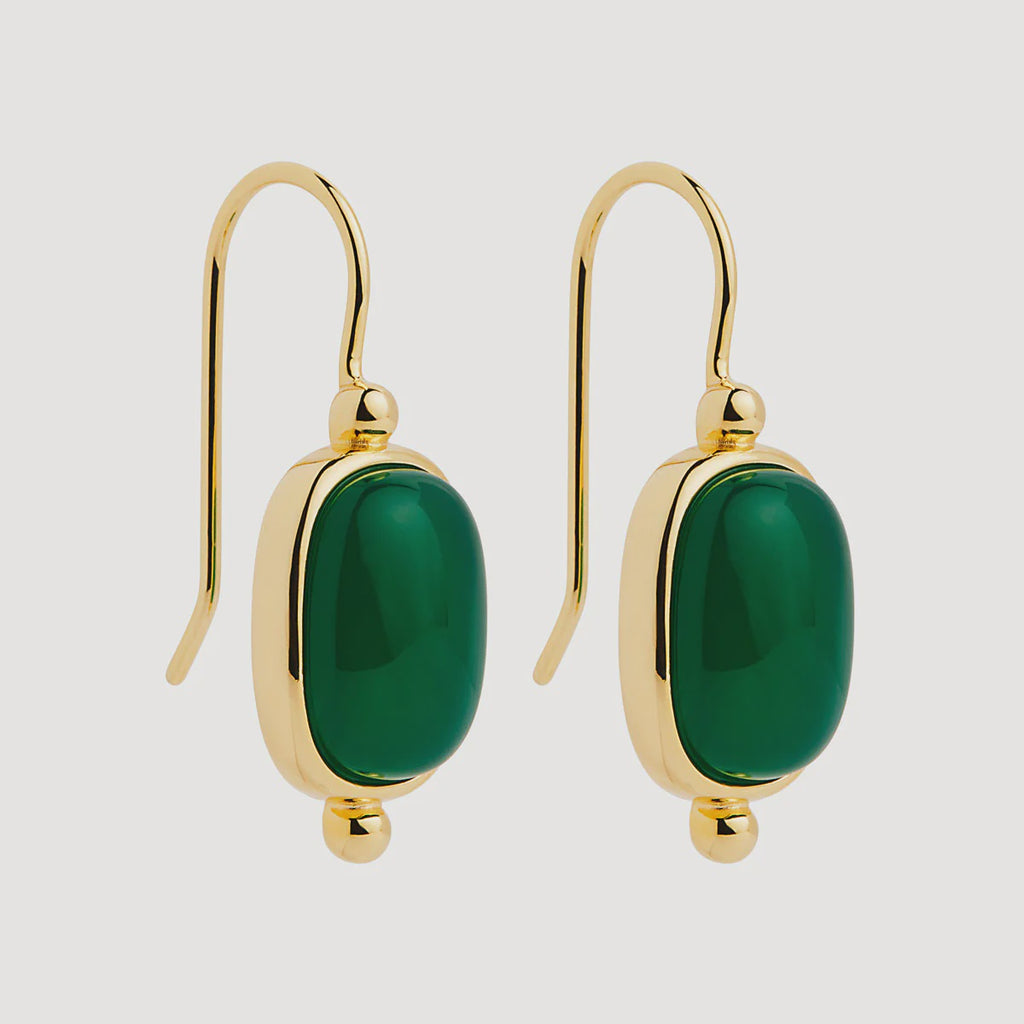 Fleur Yellow Gold Green Onyx Earrings