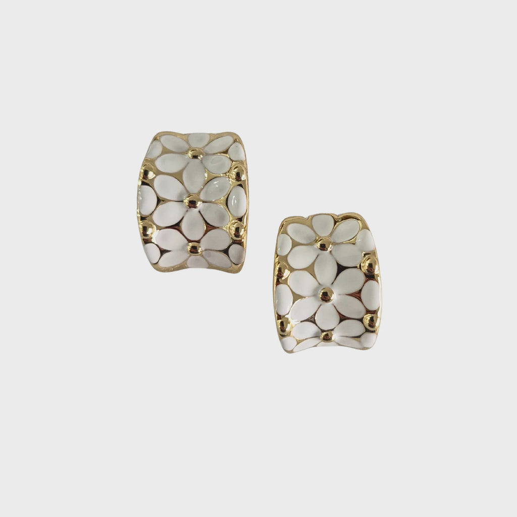 Enamel Flower Earring White