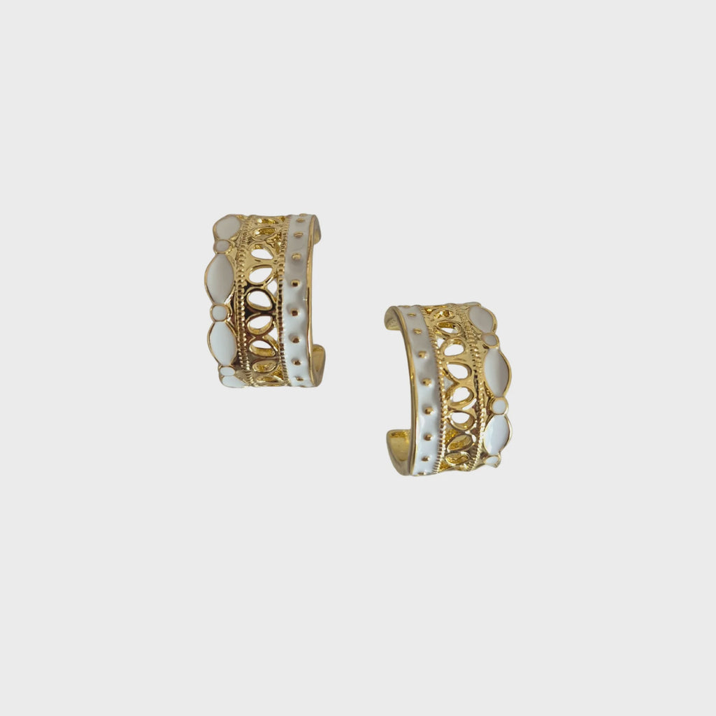 Enamel Hoop Earring White