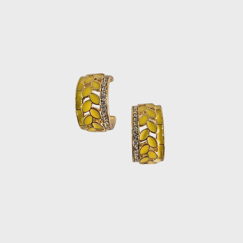 Enamel Hoop Earring Yellow Diamanté