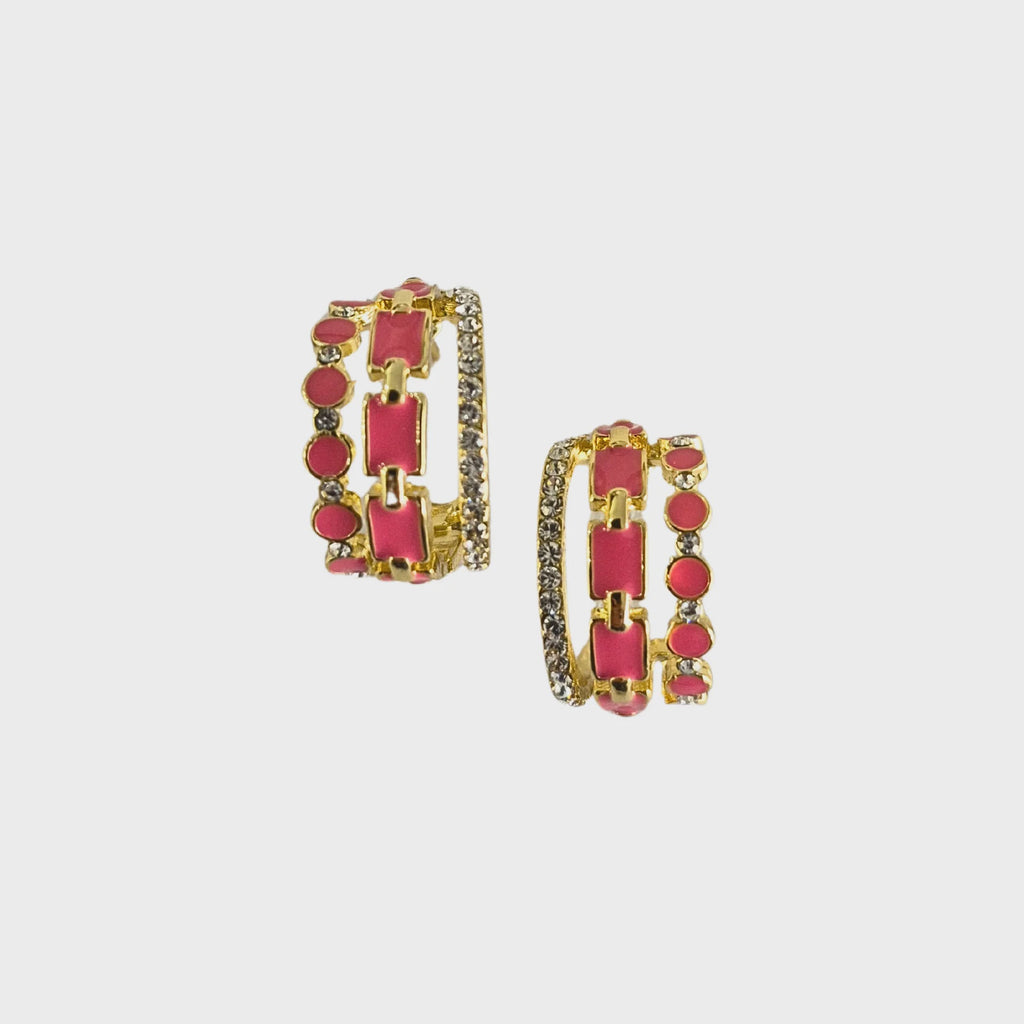Enamel Hoop Earring Pink Diamanté