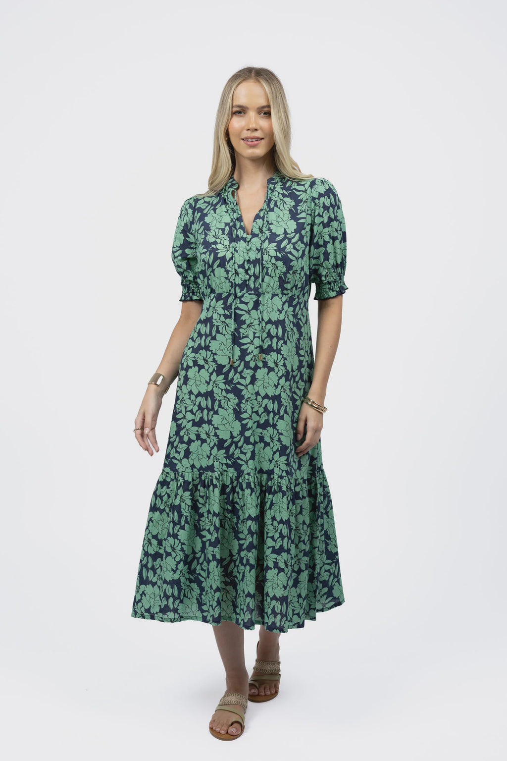 Fleur Midi Dress Mint Navy
