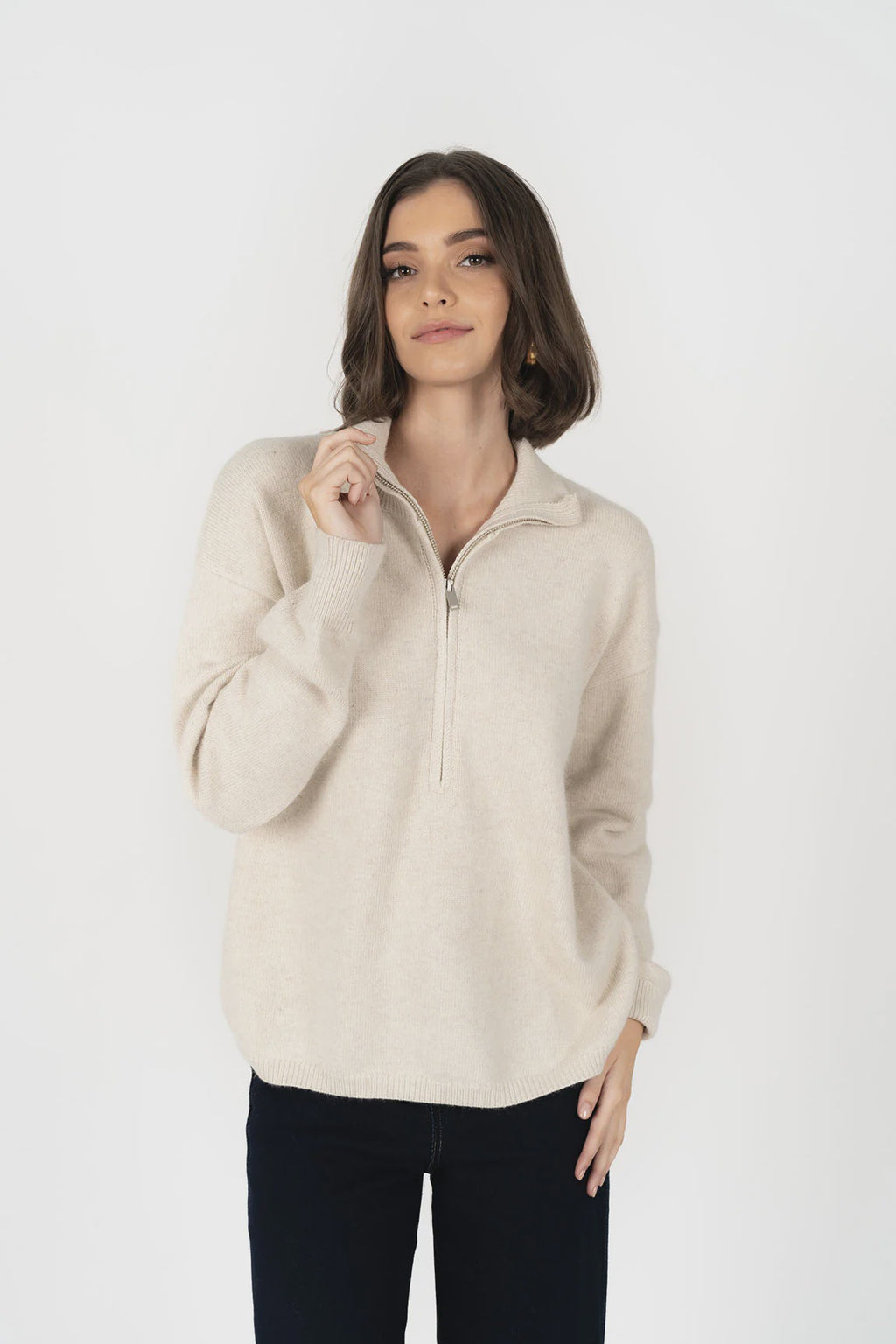 Knox Zip Sweater Almond