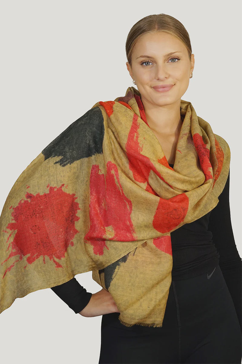 Wool Painted Strokes Scarf / Mustard