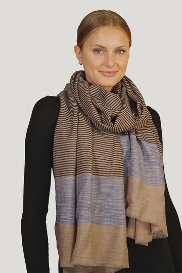Wool Woven Stripes Scarf / Black And Blue