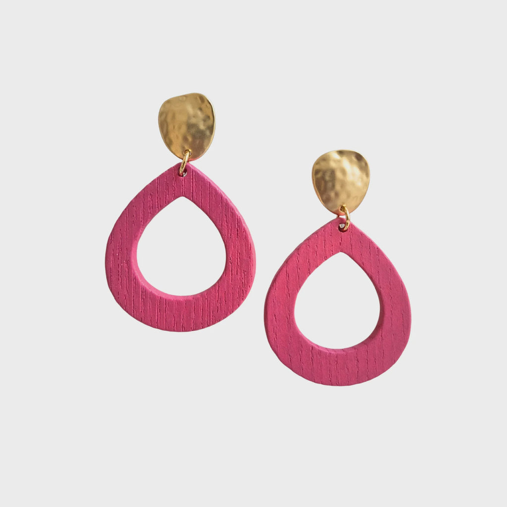 Stacey Teardrop Wood Earring Fuchsia