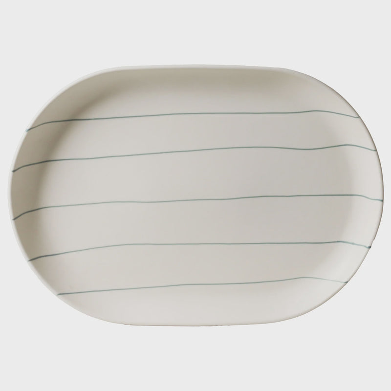 Coastal Junction 38cm Oval Tray / Cream with Green Stripe