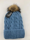 Knitted Beanie with Detachable Fur Pom Pom