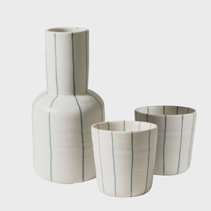 Coastal Junction Carafe Set/ Cream with Green Stripe