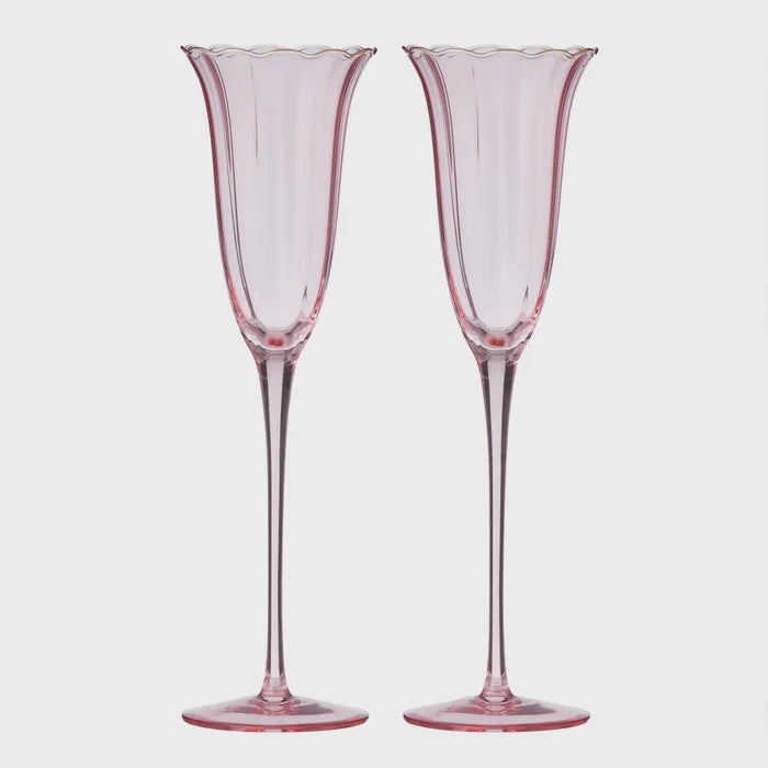 Crowne S/2 Glass Flute Pink