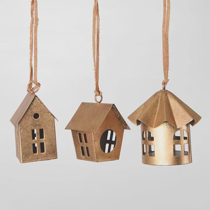 Brass Bird House Decorations Set 3