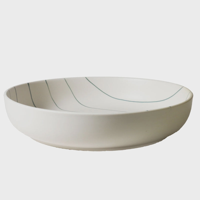 Coastal Junction 28cm Salad Bowl / Cream with Green Stripe