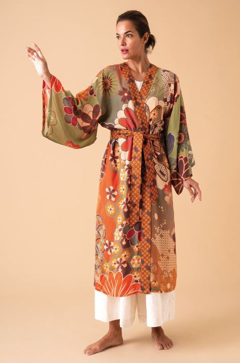 Kaleidoscope Floral Kimono Gown Sage