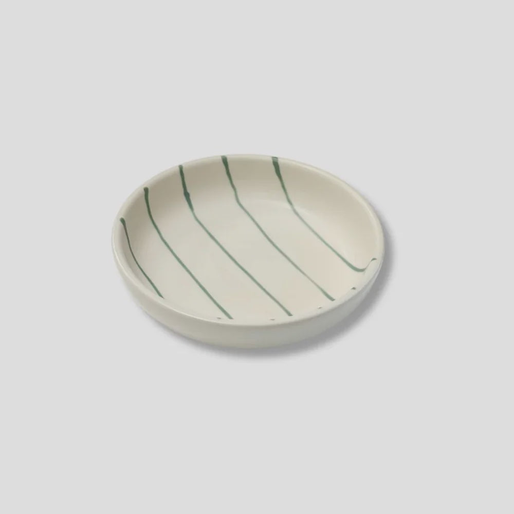 Coastal Junction Cream/ Green Stripe Condiment Bowl