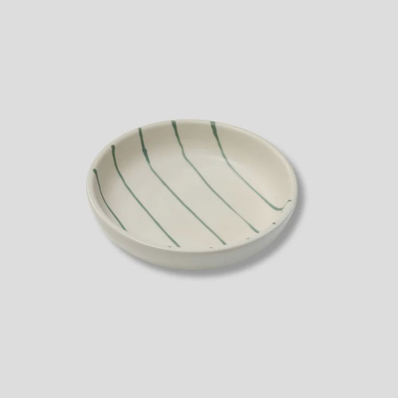 Coastal Junction Cream/ Green Stripe Condiment Bowl