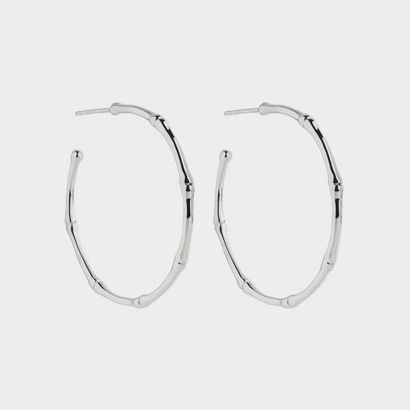 Bamboo Large Silver Stud Hoop