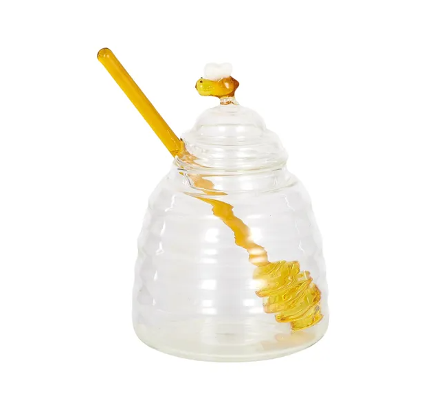 Hive Glass Honey Pot With Dipper