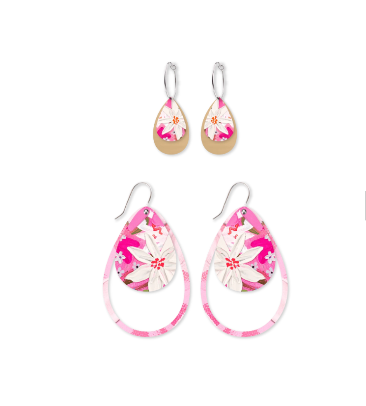 Kelsie Rose Power Pink Duo Outline Tear Hoop Earring