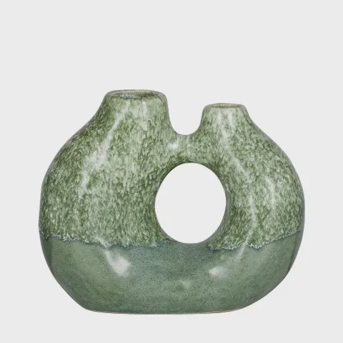 Torus Ceramic Vase Green / 21x10x17.5cm