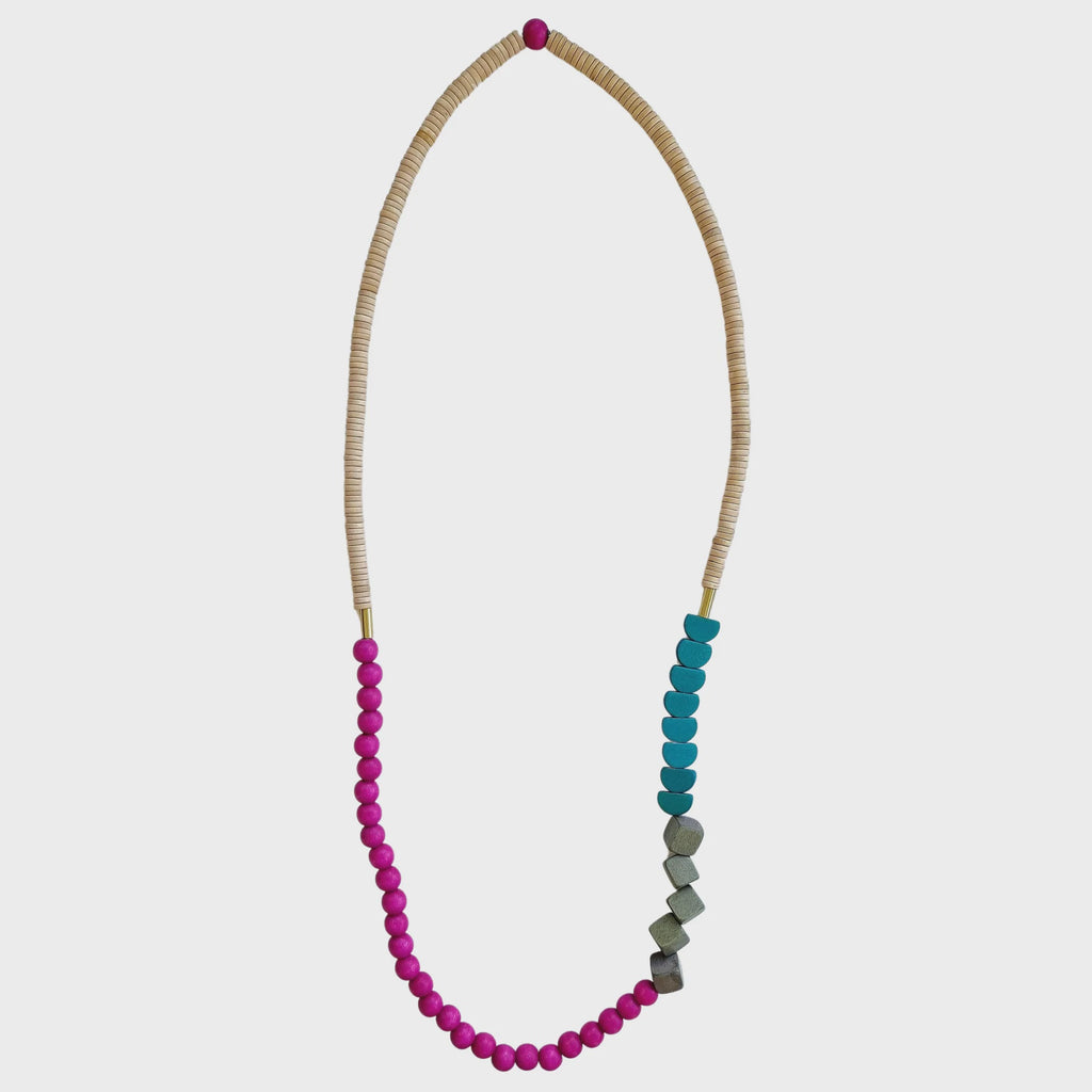 Siri Wooden Necklace Navy Natural