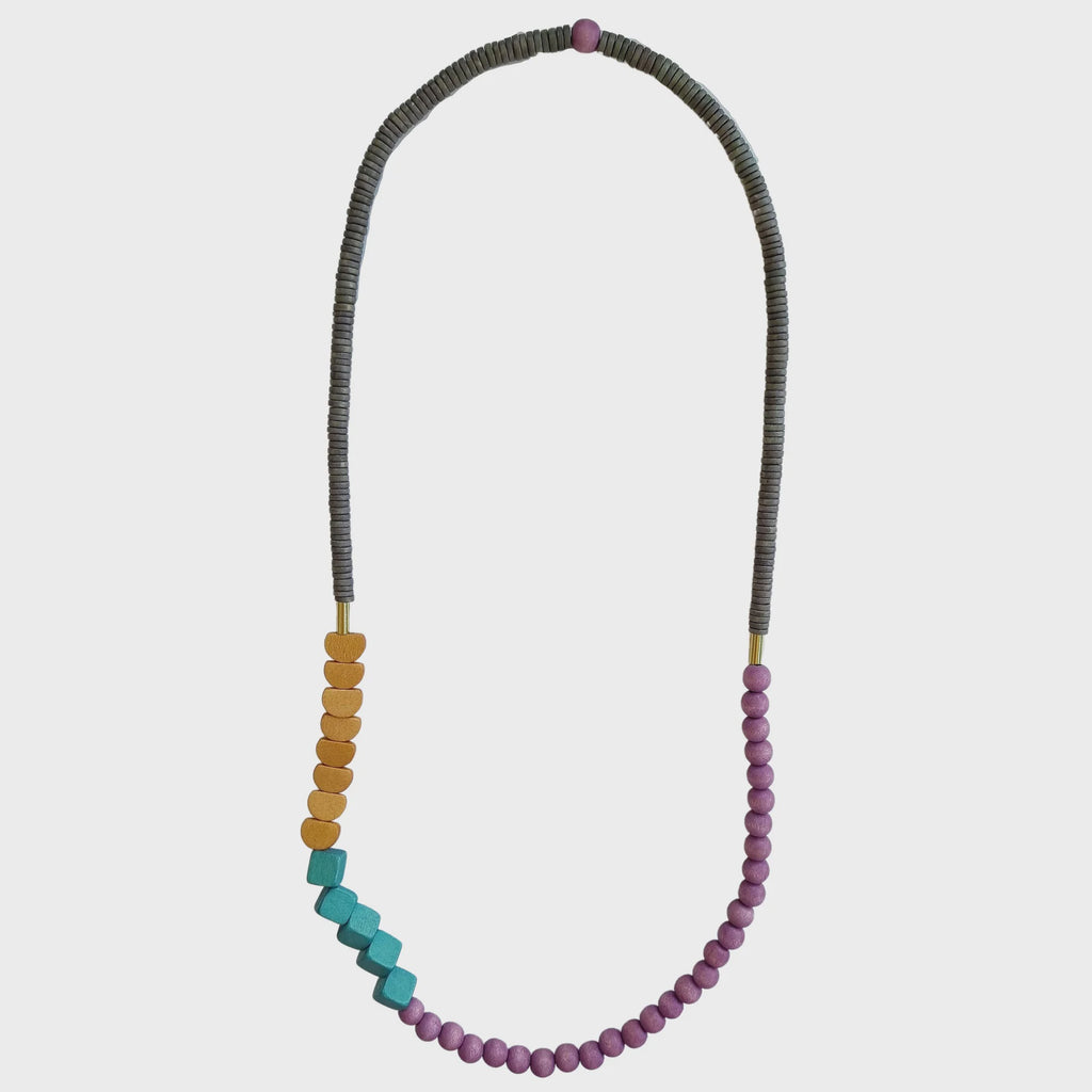 Rosetta Wooden Necklace Purple Aqua